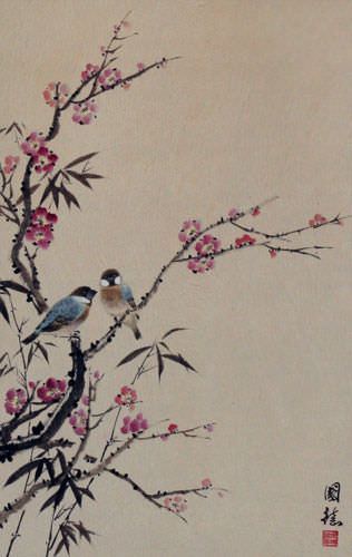 Bird & Flower Wall Scroll close up view
