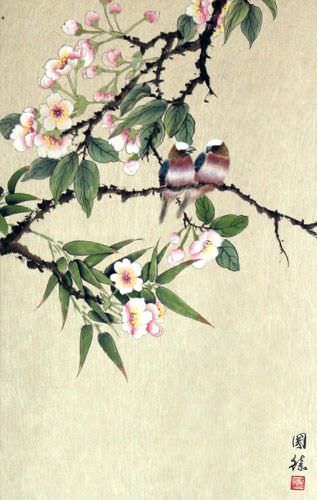 Bird & Flower Wall Scroll close up view