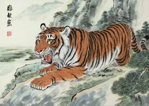 Chinese Prowling Tiger Painting