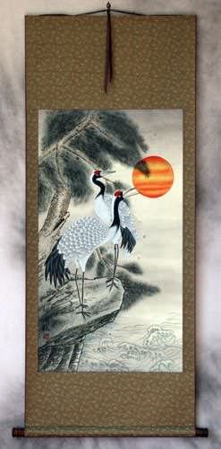 Antique-Style Cranes Wall Scroll