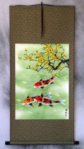 Koi Fish & Plum Blossoms - Asian Wall Scroll
