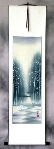Chinese Cranes in Winter Wall Scroll