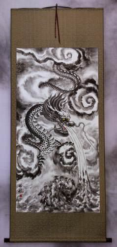 Flying Chinese Dragon - Asian Wall Scroll