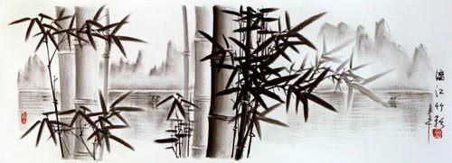 Charcoal Bamboo Landscape Drawing
