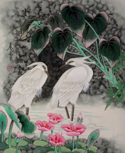 Egrets - Early Morning Dew Painting