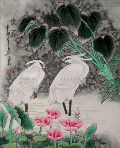 Egrets - Early Morning Dew Painting