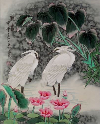 Egrets - Early Morning Dew Painting