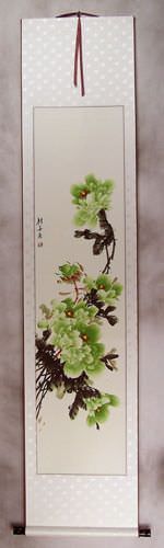 Extra-Long Green Peony Flower Scroll