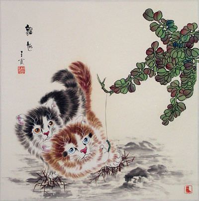 Two Kittens Wild Fun Painting