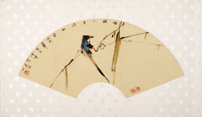 Fan-Style Bird Painting