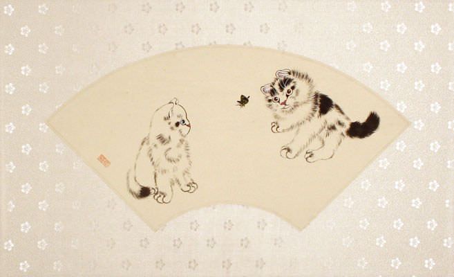 Fan-Style Kittens and Butterfly Painting