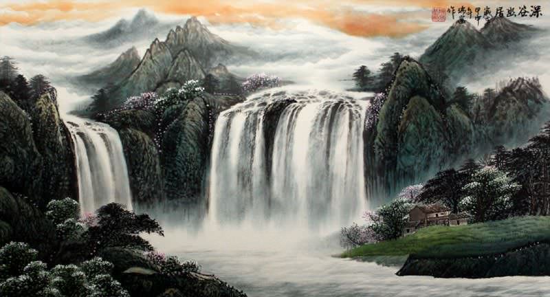 South Chinese Waterfall Landscape Painting