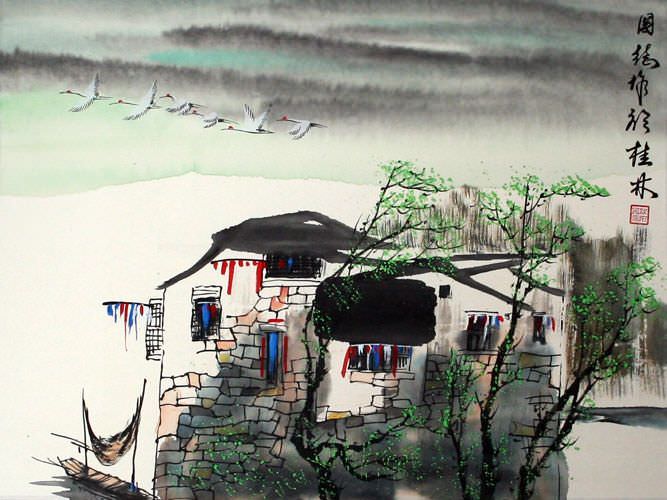 Birds Over Suzhou - Chinese Venice Painting
