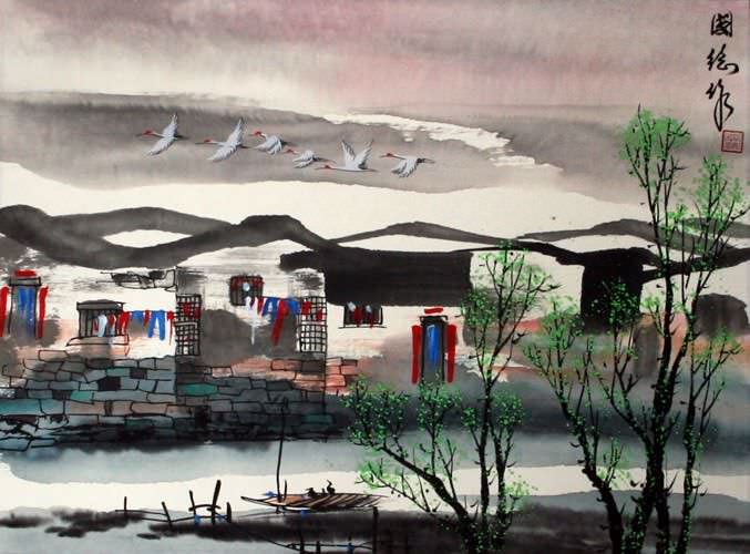 Birds Over Suzhou - Chinese Venice Painting