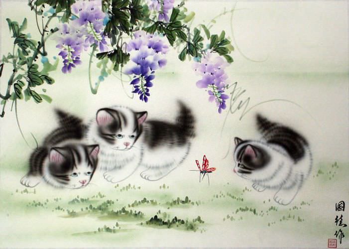 Kittens at Play - Asian Painting
