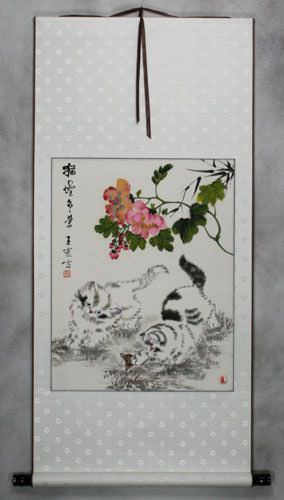 Chinese Kittens Wall Scroll