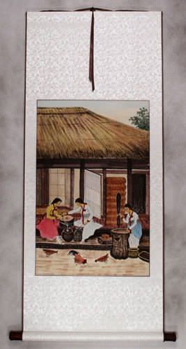 North Korean Village Ladies Wall Scroll
