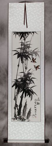 Chinese Birds and Bamboo Wall Scroll