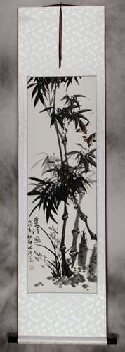 Chinese Birds and Bamboo Wall Scroll