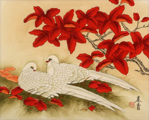 White Love Birds Painting 