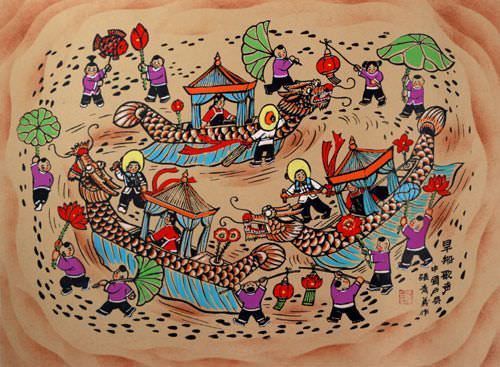 Boat Parade - Chinese Folk Art Painting