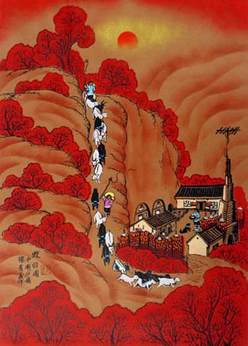 Returning Home From Grazing - Folk Art Painting