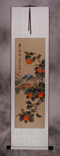Everything As You Wish Birds & Persimmon Wall Scroll