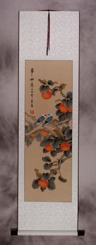 Everything As You Wish Birds & Persimmon Wall Scroll