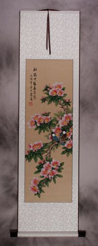 Announcement of Spring - Birds & Peach Blossoms Wall Scroll