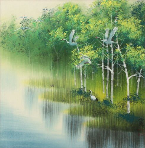 Cranes - Spring/Summer Landscape Painting