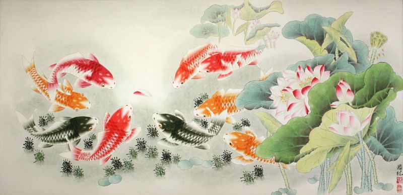 Koi Fish and Lotus Flower - Chinese Painting