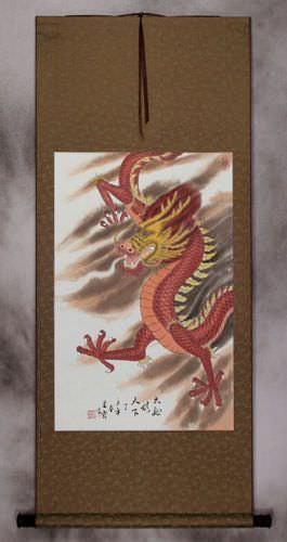 Chinese Red Dragon - Silk Wall Scroll