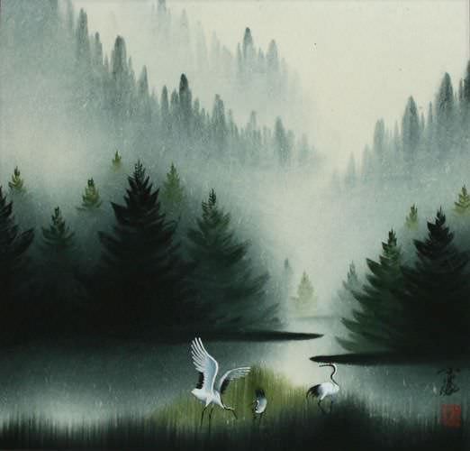 Cranes Landscape - Dawn of Spring - Asian Art Painting