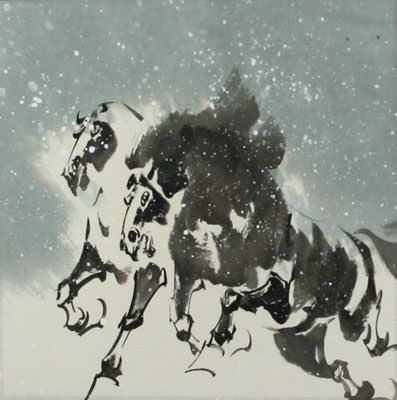 Chinese Horses in the Snow Painting 