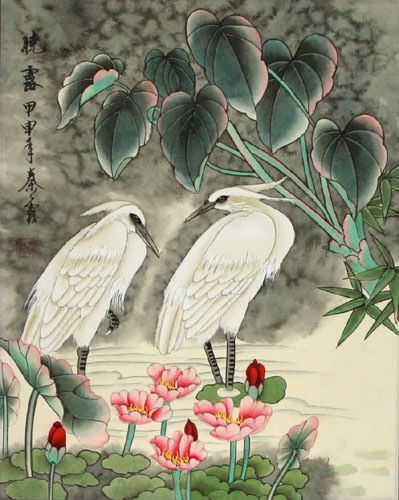 Egrets - Early Morning Dew Painting