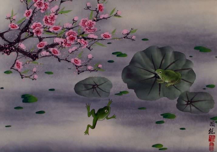 Frogs and Plum Blossom Painting