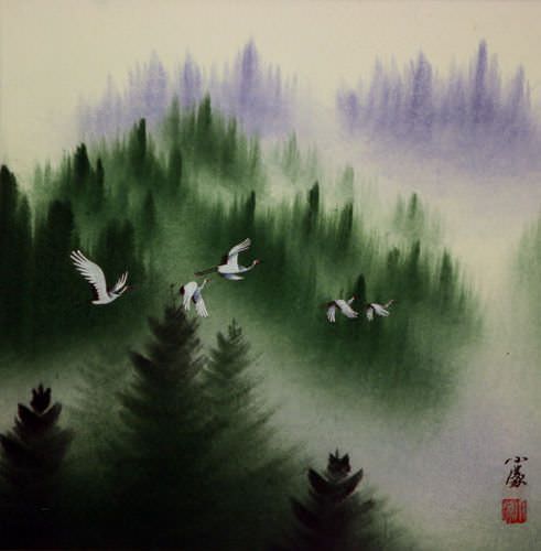 Homeward Bound Cranes - Asian Art Painting
