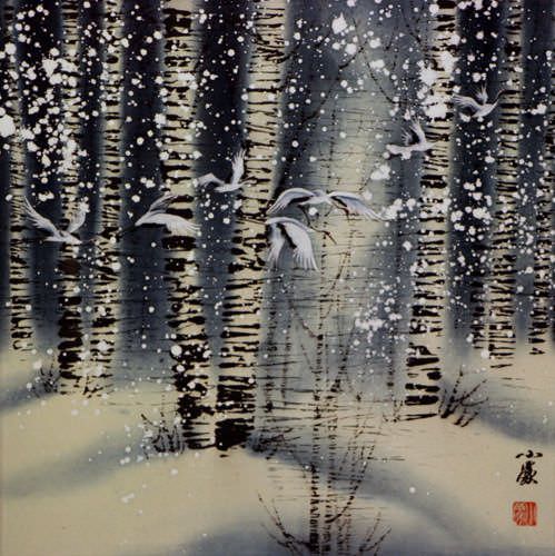 Birch Forest in Winter - Asian Landscape Painting