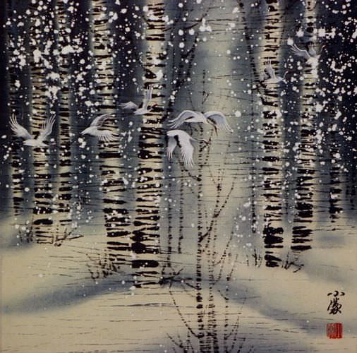 Birch Forest in Winter - Asian Landscape Painting