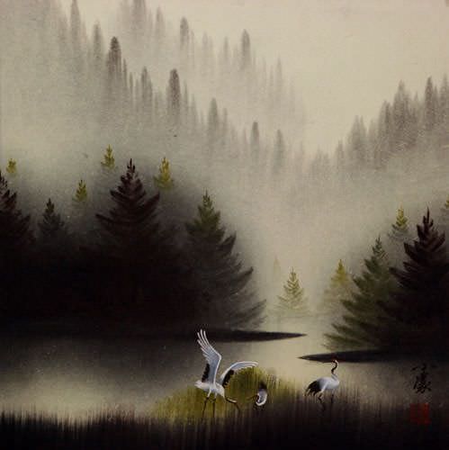 Cranes Landscape - Dawn of Spring - Asian Art Painting
