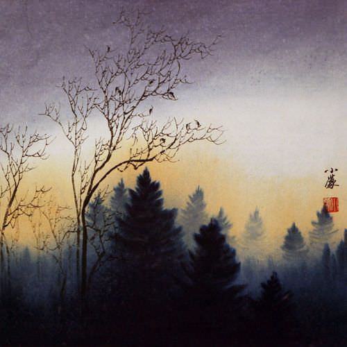 Twilight Birds - Colorful Asian Landscape Painting