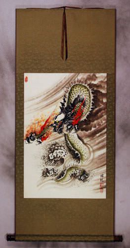 Flying Chinese Dragon - Asian Wall Scroll