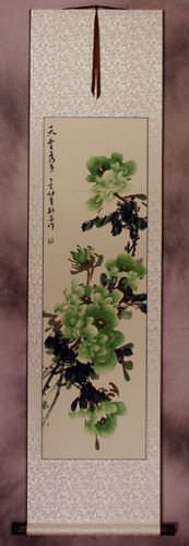 Green Peony Flower Wall Scroll