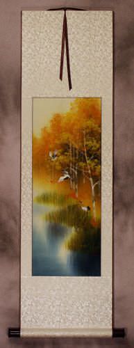 Autumn Rhyme - Colorful Cranes - Small Wall Scroll