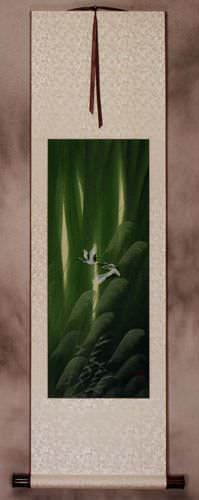 Summer Asian Cranes Landscape - Small Wall Scroll