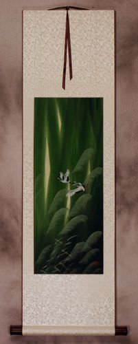 Summer Asian Cranes Landscape - Small Wall Scroll