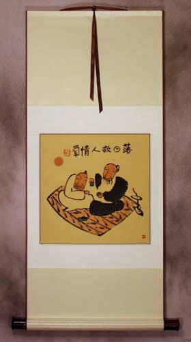 Friends at Sunset of Life - Chinese Philosophy Wall Scroll