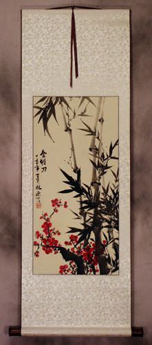 Black Ink Bamboo & Plum Blossom Scroll
