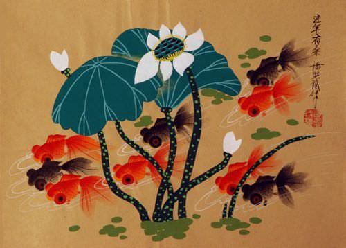 Lucky Gold Fish - Chinese Folk Art Painting