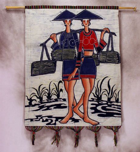 Tribal Ethnic Women Colorful Batik Wall Hanging Art